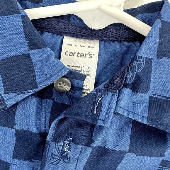 CARTER'S Checkerboard Blue and Navy Romper Newborn - Picture 3 of 4